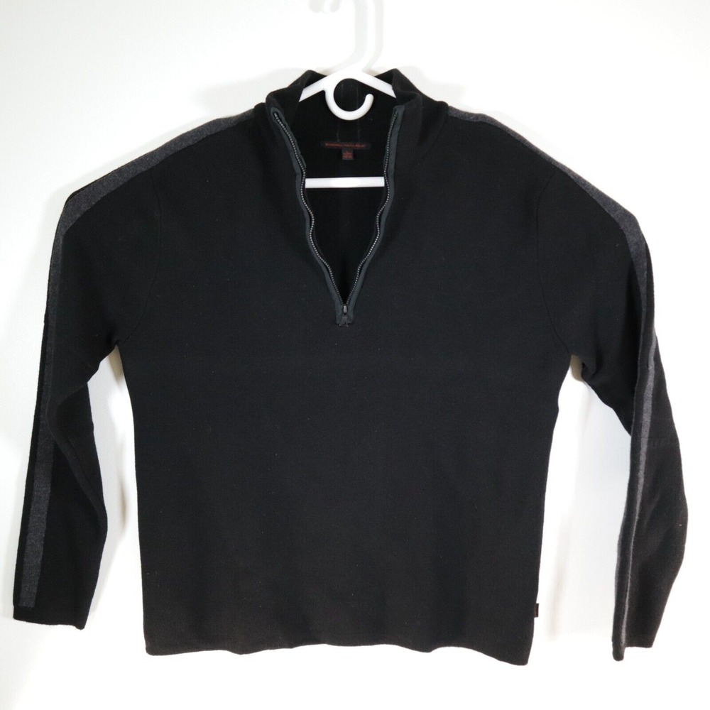 Banana Republic Half Zip Sweater Mens Large Merino Extra Fine Wool Black Gray